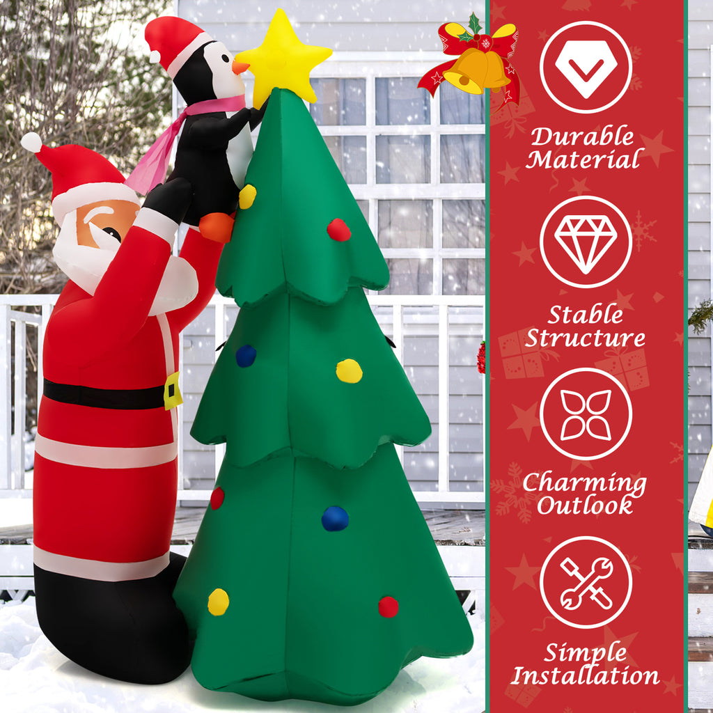 6FT Christmas Inflatable Tree Santa Claus & Penguin Decor with LED Lights E946758