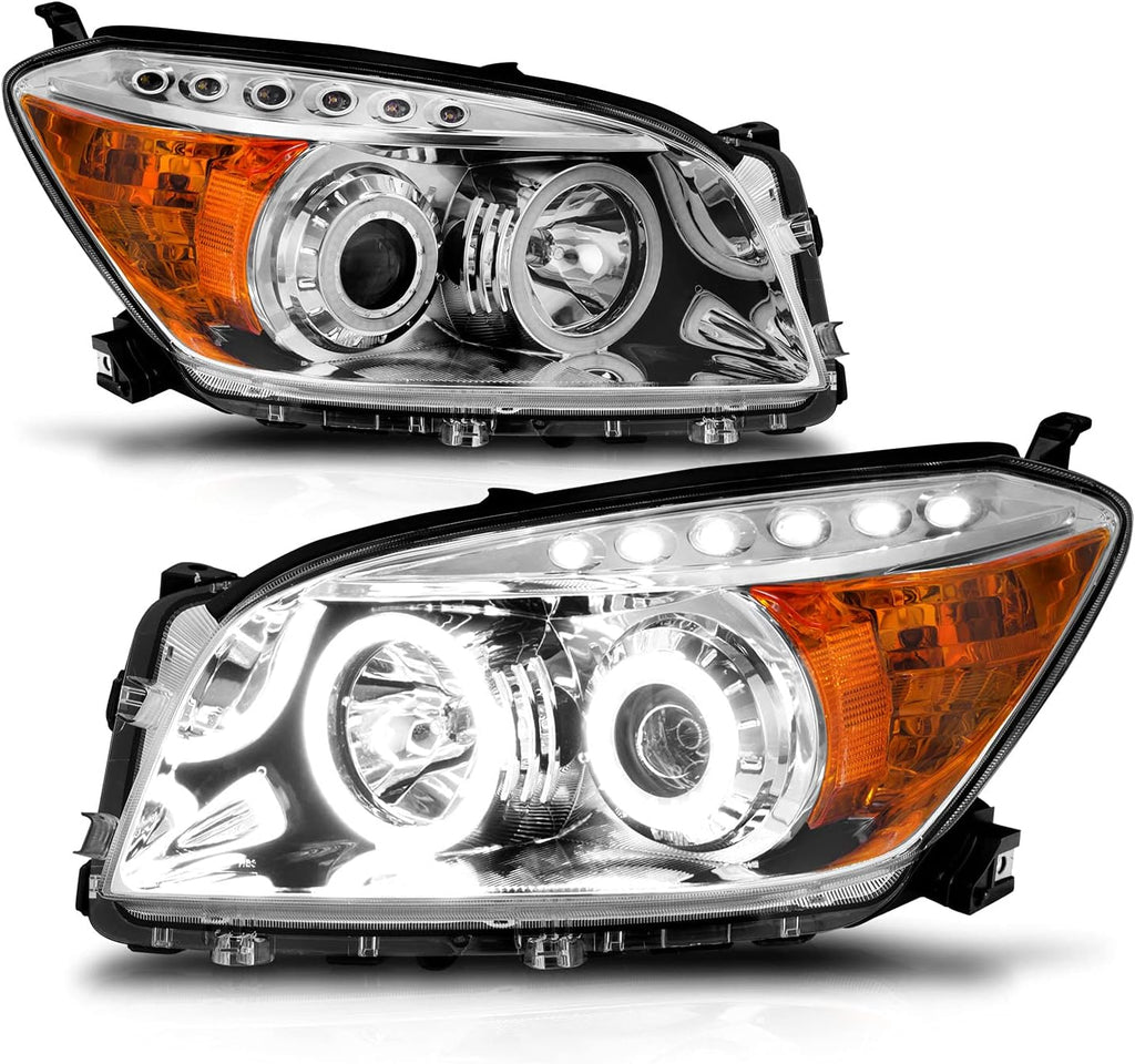 Chrome Dual LED Halo Projector Headlights Set for Toyota Rav4 K204550
