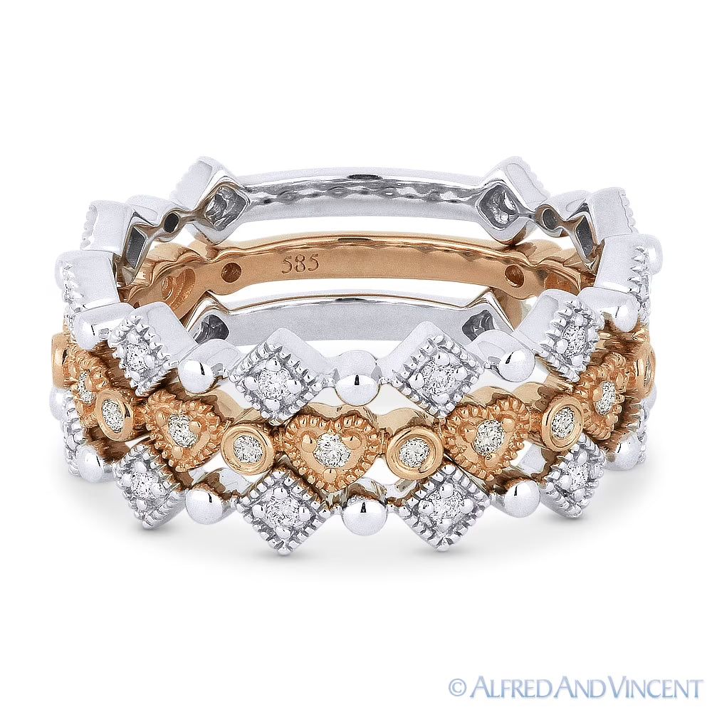 14k White & Rose Gold 0.42ct Diamond 3-Ring Set W907563