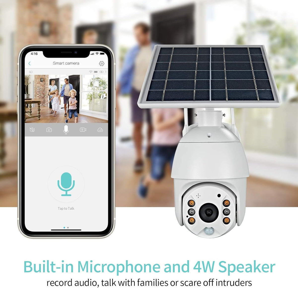 Wireless WiFi Outdoor Security Camera Solar Battery Power Spotlight Night Vision IP65 Waterproof PIR Motion Detection 2-Way Talk Micro SD Card Cloud Storage W939