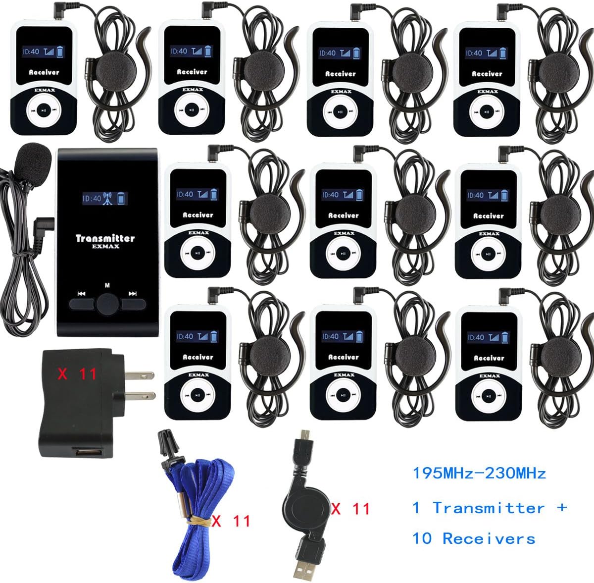 Wireless Tour Guide System Microphone (1 Transmitter 10 Receivers) G11108
