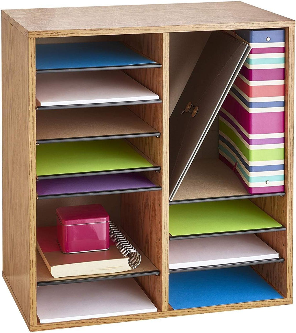 Medium Oak Wood Literature Organizer, 24 Compartment, Stackable W4102