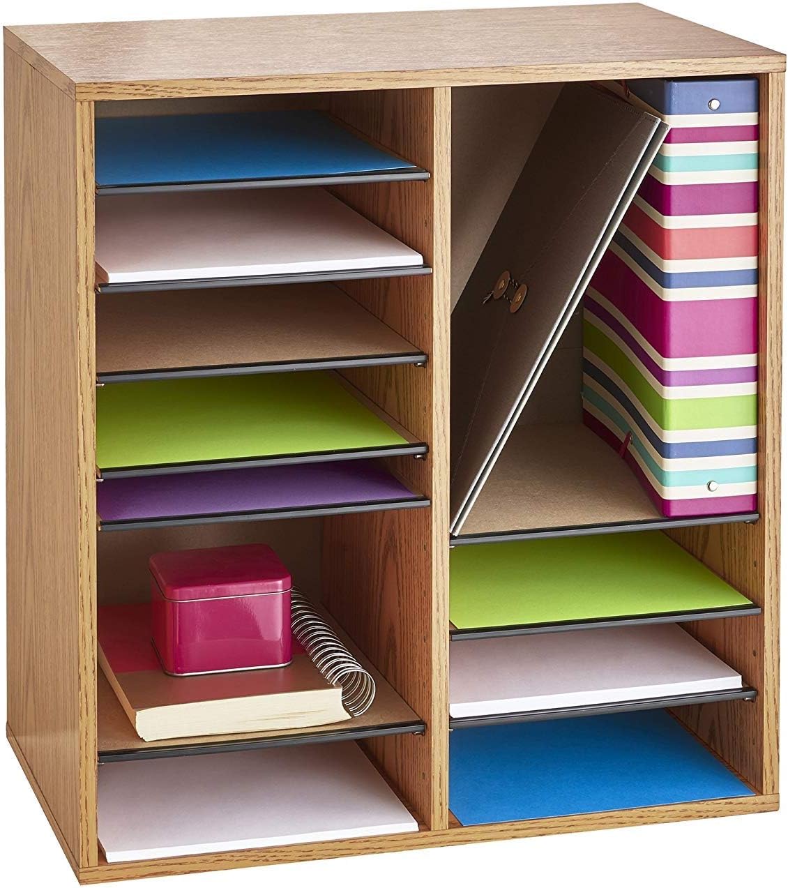 Medium Oak Wood Literature Organizer, 24 Compartment, Stackable W4102