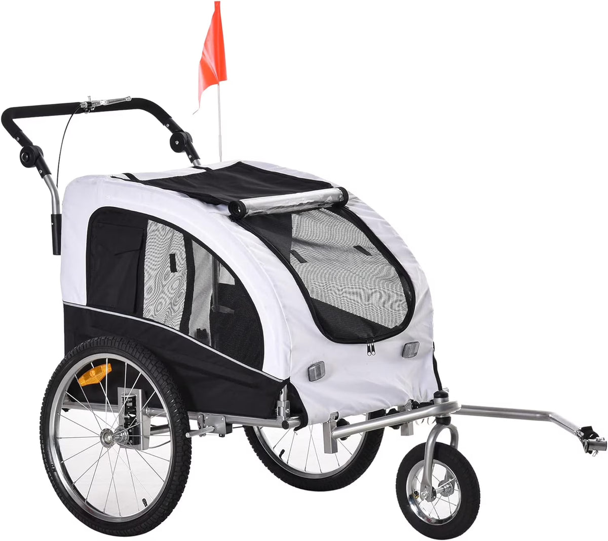 White Dog Bike Trailer Pet Stroller With Canopy And Storage Pockets W2830