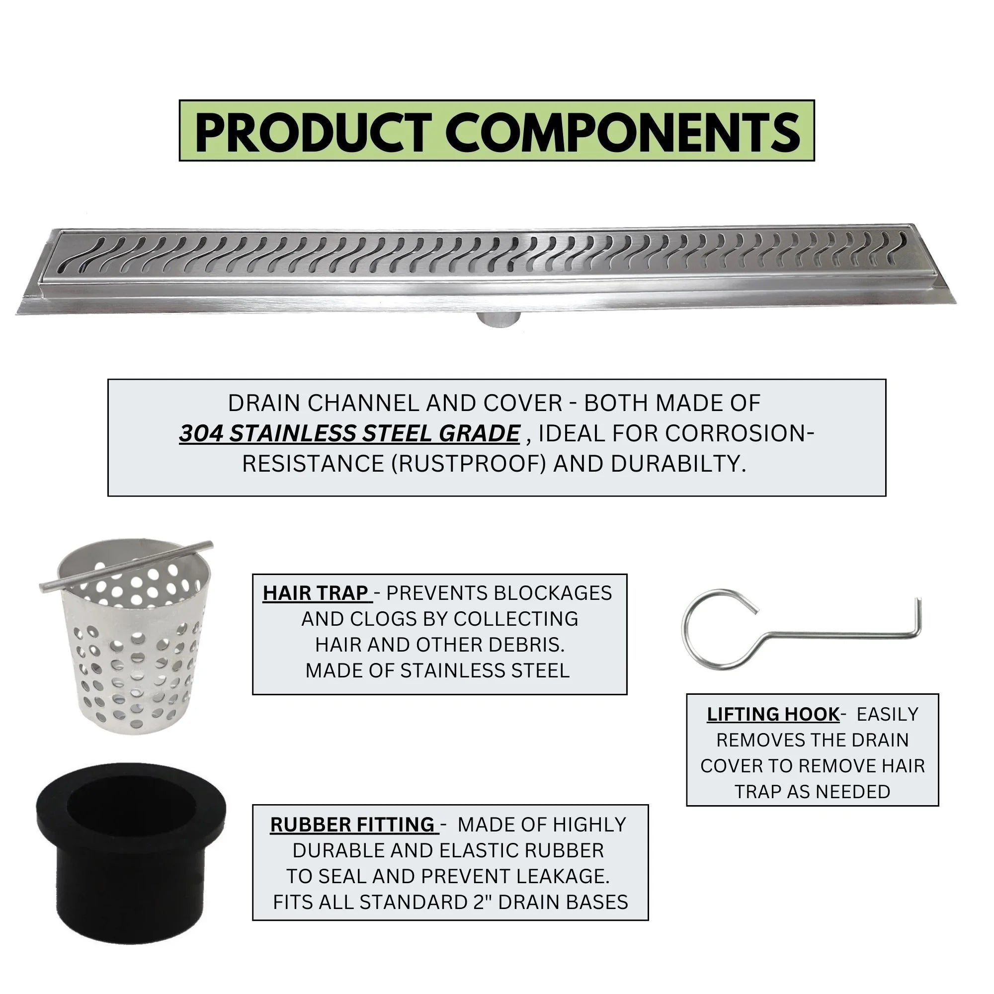 Rectangle Shower Floor Drain with Hair Catcher N411768