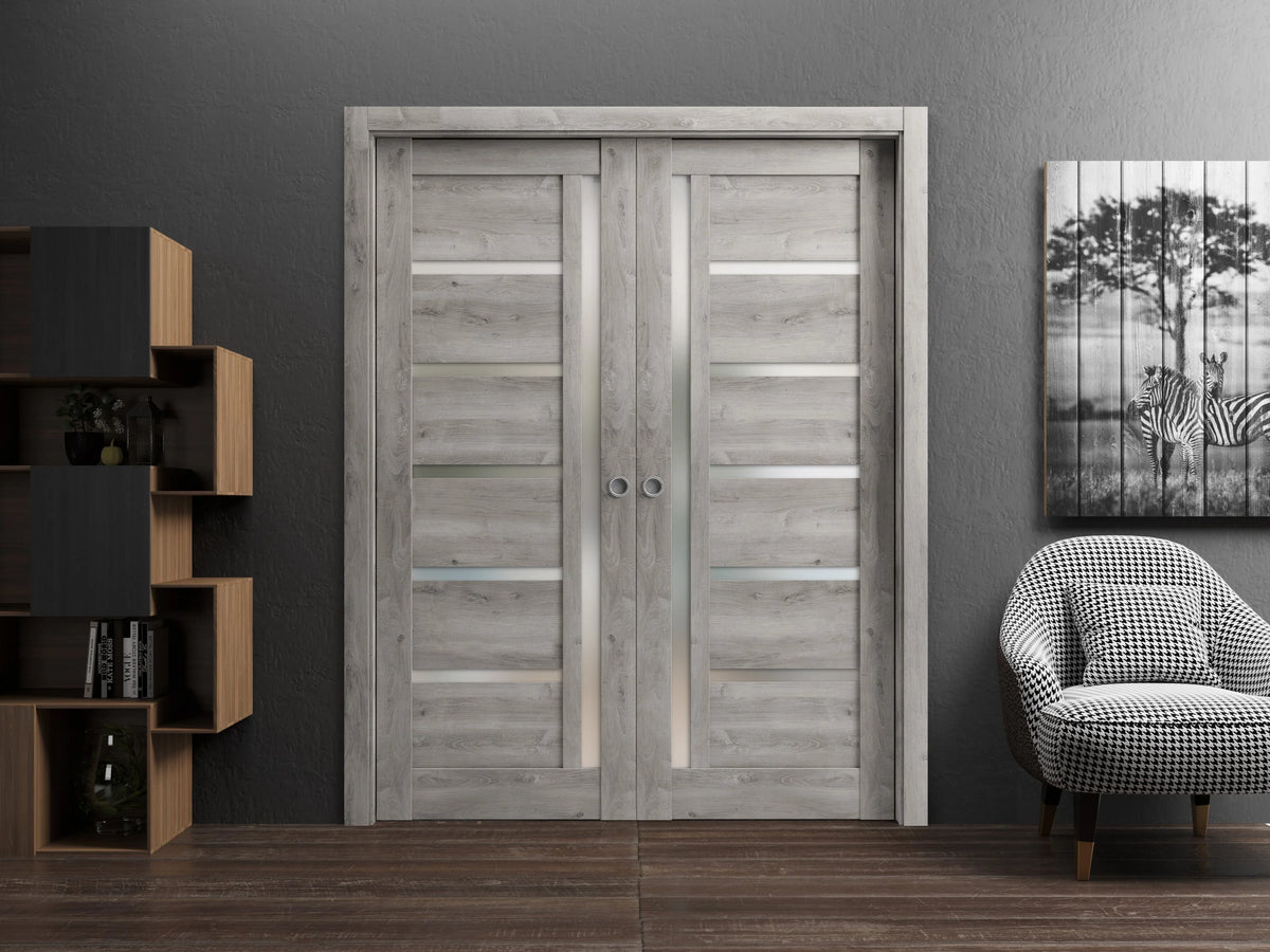 Sliding French Double Pocket Doors 56 x 96 inches Solid Wood Interior Doors H9969