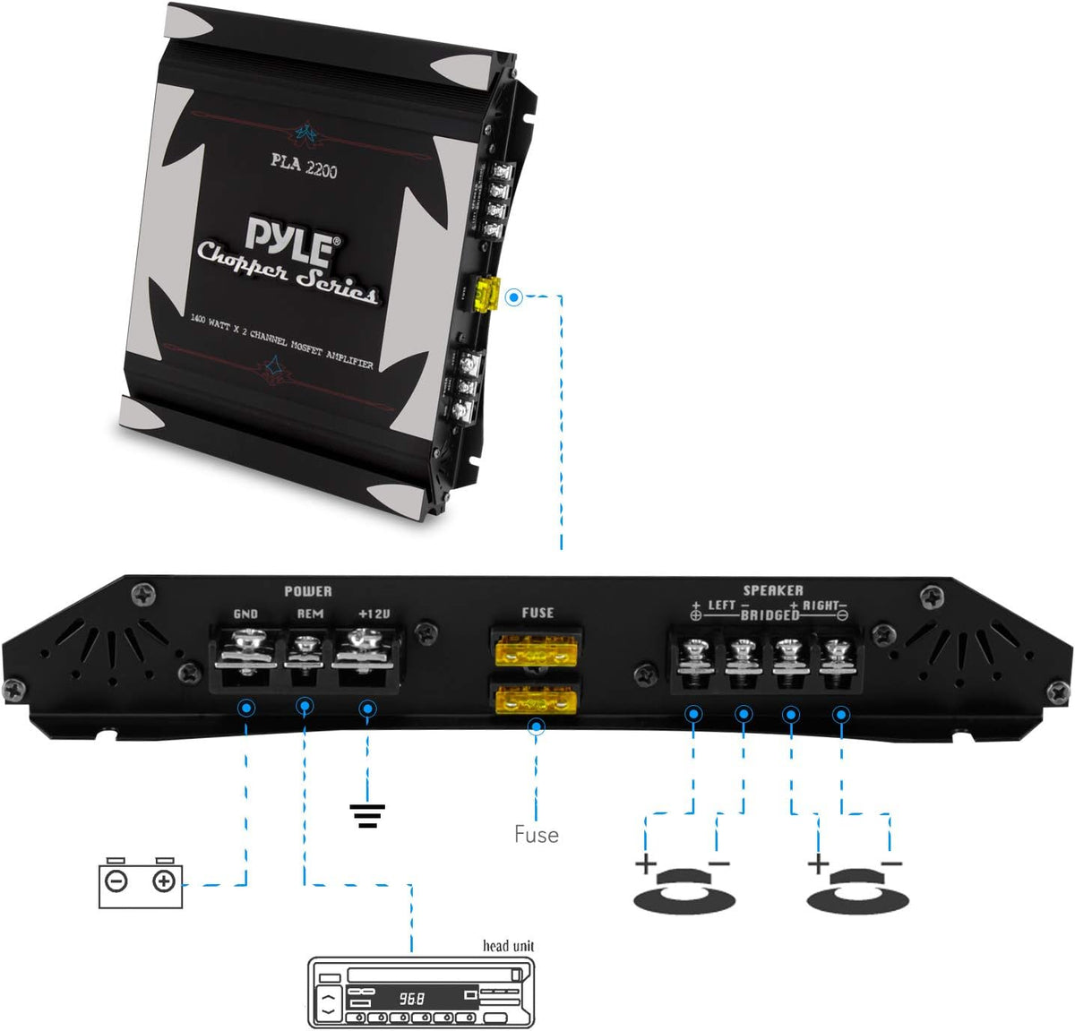 1400W Dual Channel Bridgeable MOSFET Car Stereo Amplifier O930133