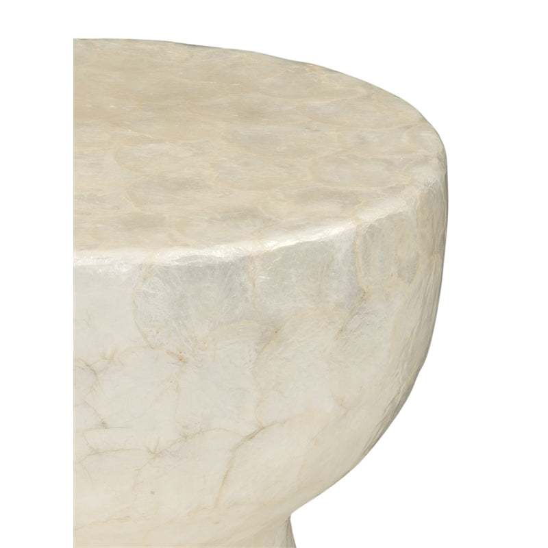 White Stone Accent Table with Drum Shade B4756