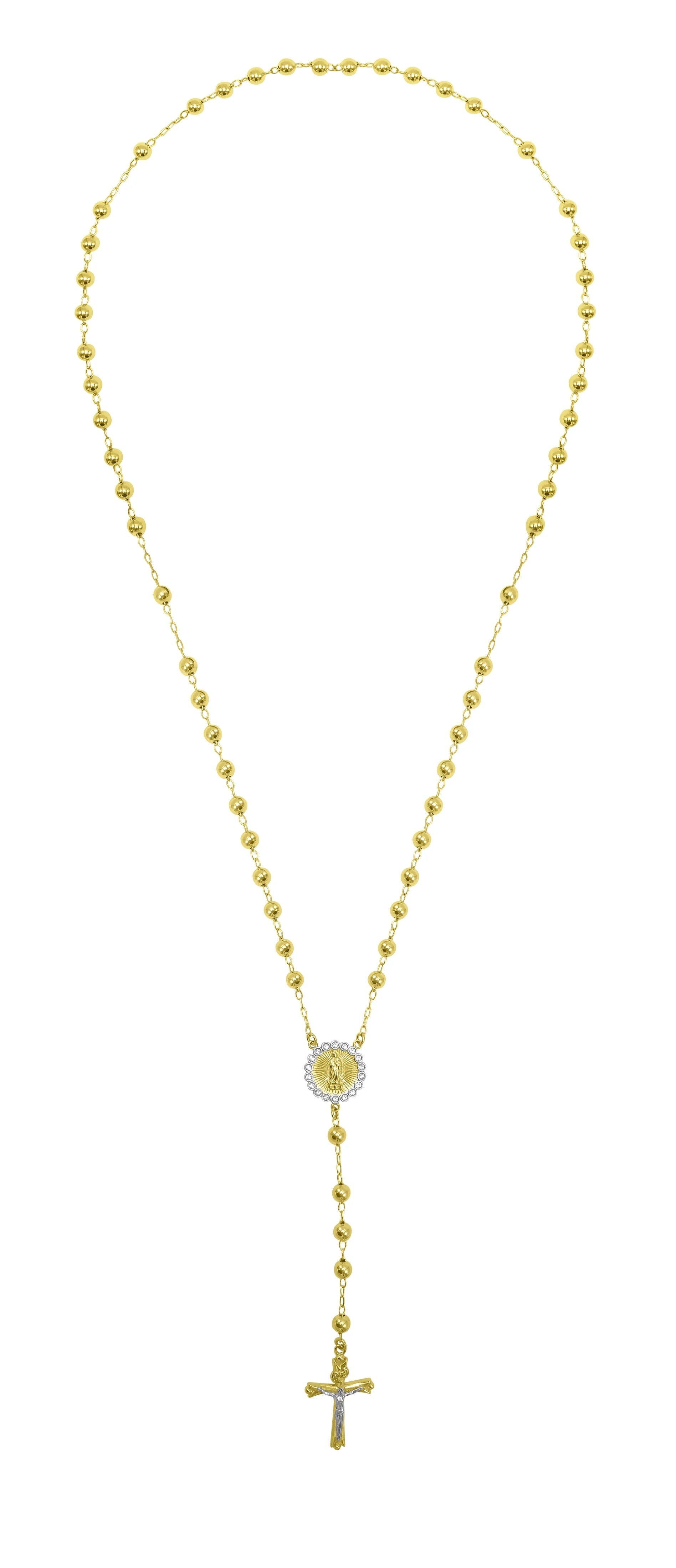 14K Gold Plated Sterling Silver Crystal Rosary Necklace 26" J62766