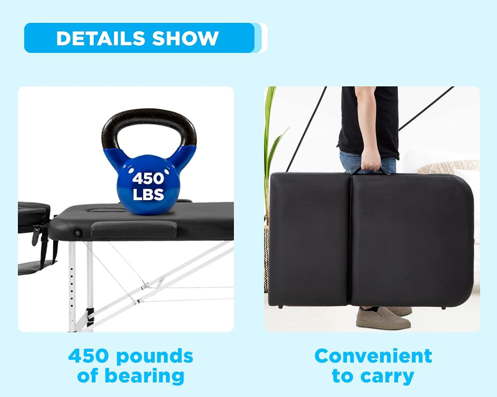 Portable 3 Folding Massage Table with Carry Case Q86815