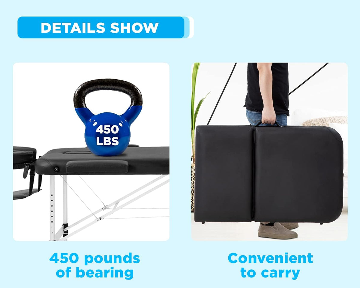 Portable 3 Folding Massage Table with Carry Case Q86815