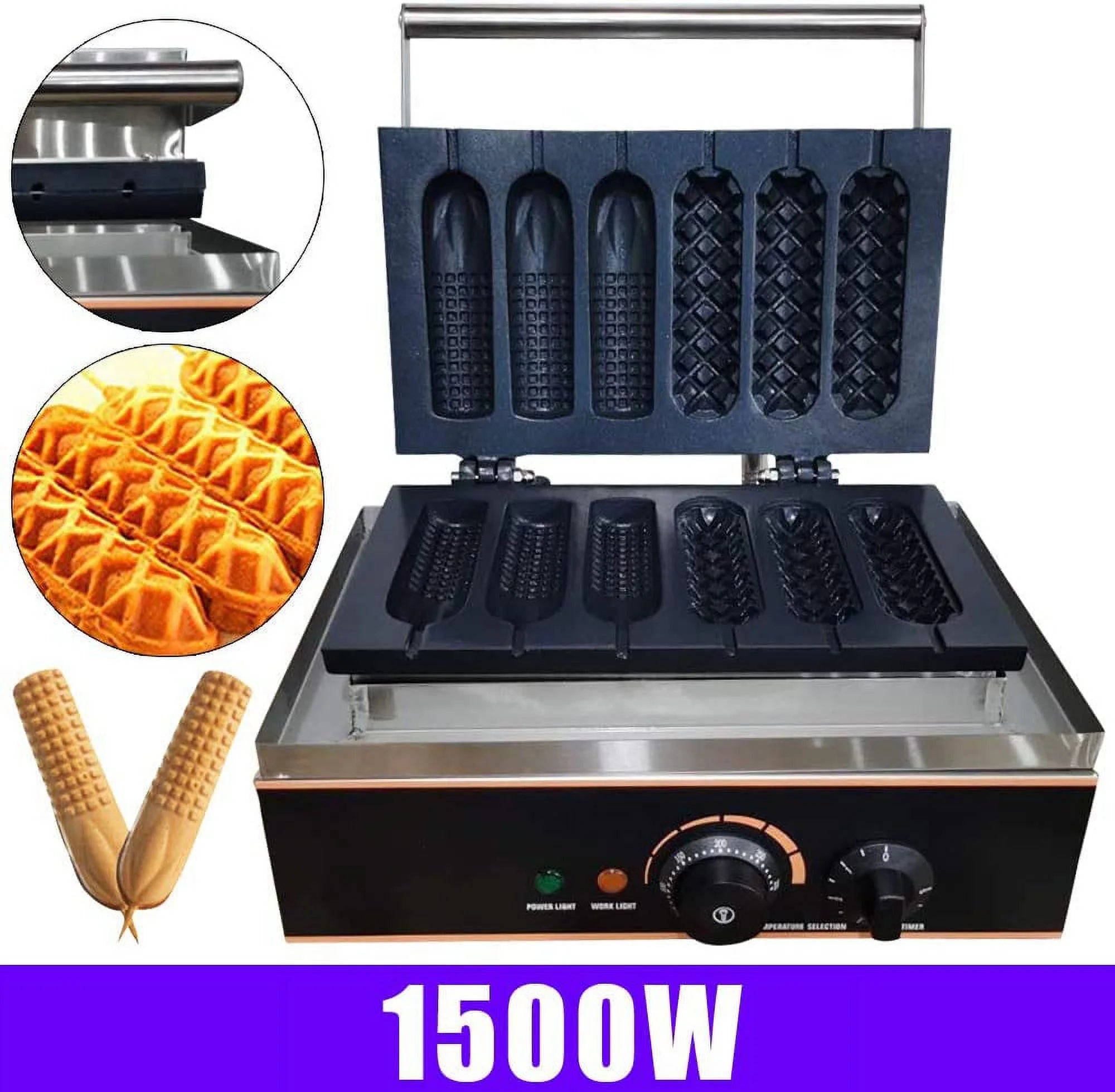 6 PCS Non Stick Stainless Steel Electric Waffle Maker 1500W I50447