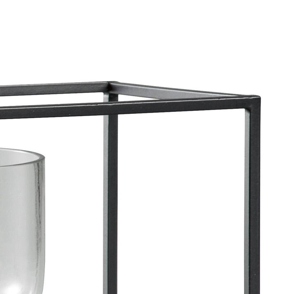 3 Glass Hurricane Candle Holders with Metal Frame, Black and Gold I55605