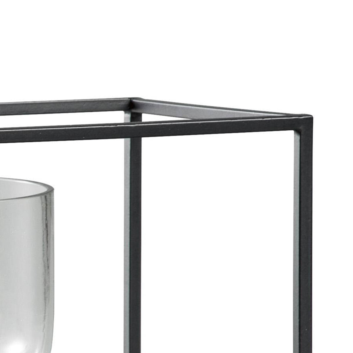 3 Glass Hurricane Candle Holders with Metal Frame, Black and Gold I55605