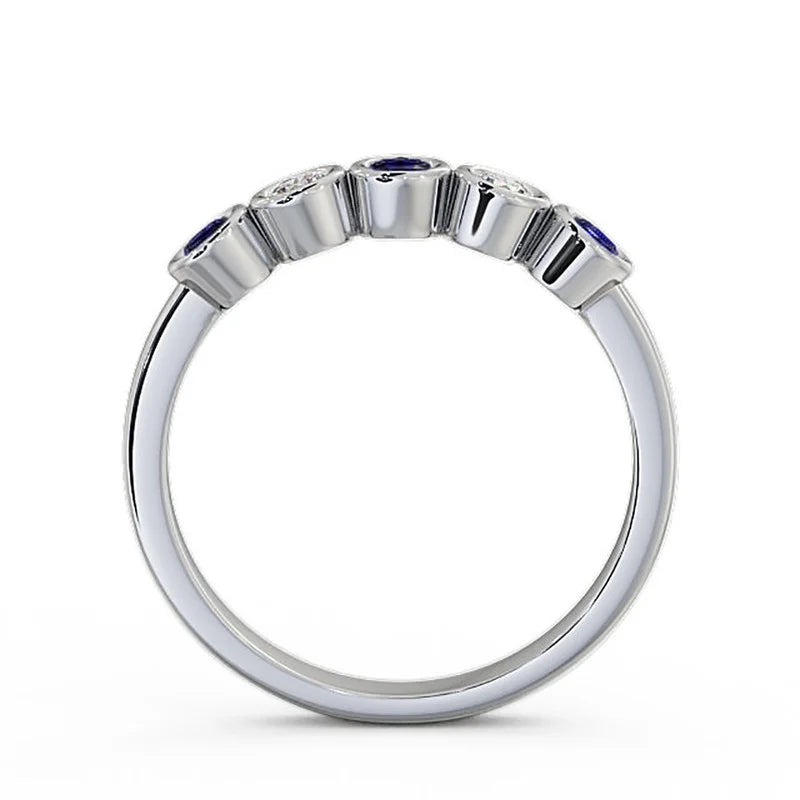 14K White Gold Eternity Band with Blue Sapphire and Diamond K559