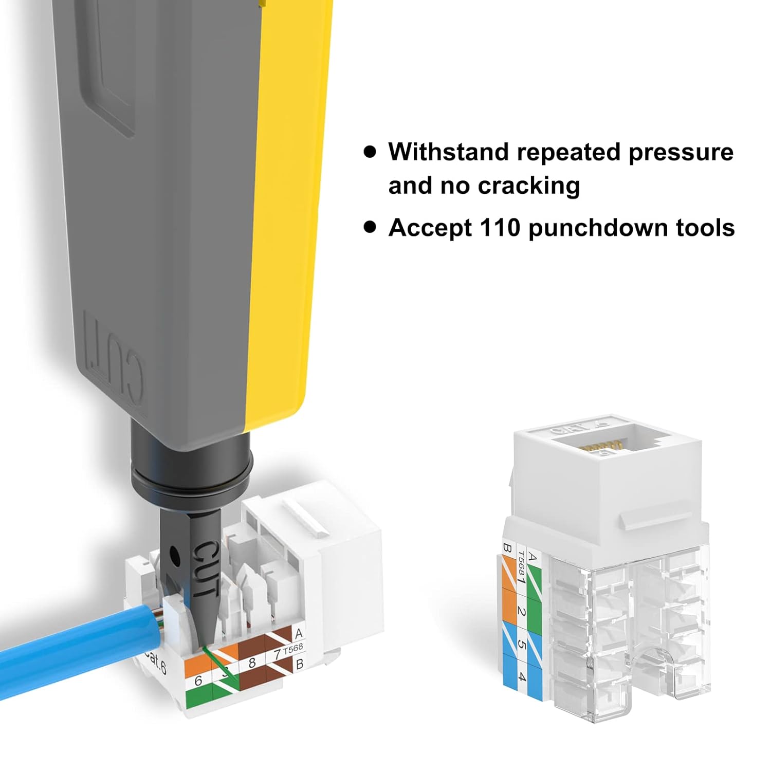 Cat6 RJ45 Keystone Jacks 50 Pack, Punch Down Wall Jack Adapter 90-Degree White U3195