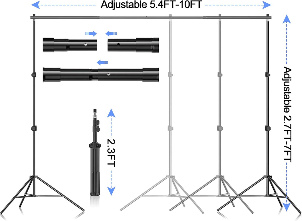 7×10ft Adjustable Photography Backdrop Stand Kit with Polyester Background, Spring Clamps and Carry Bag L300711