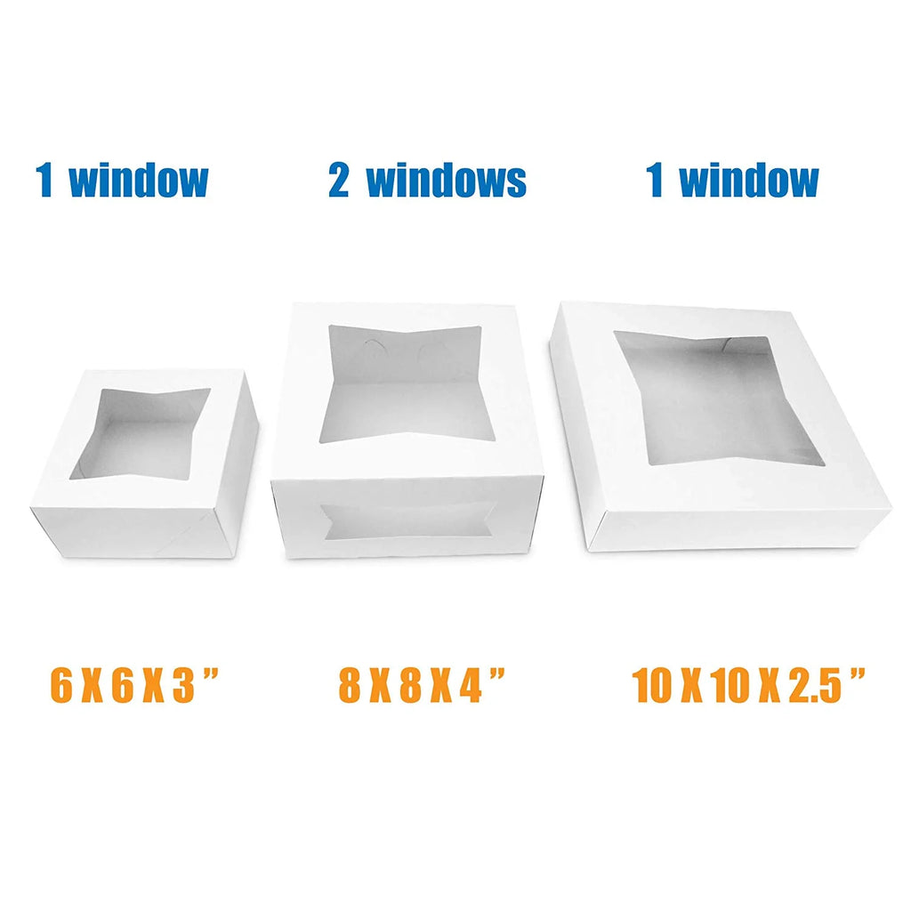 [25 Pack] White Cardboard Pie Box with Window 10x10x2.5" C7644