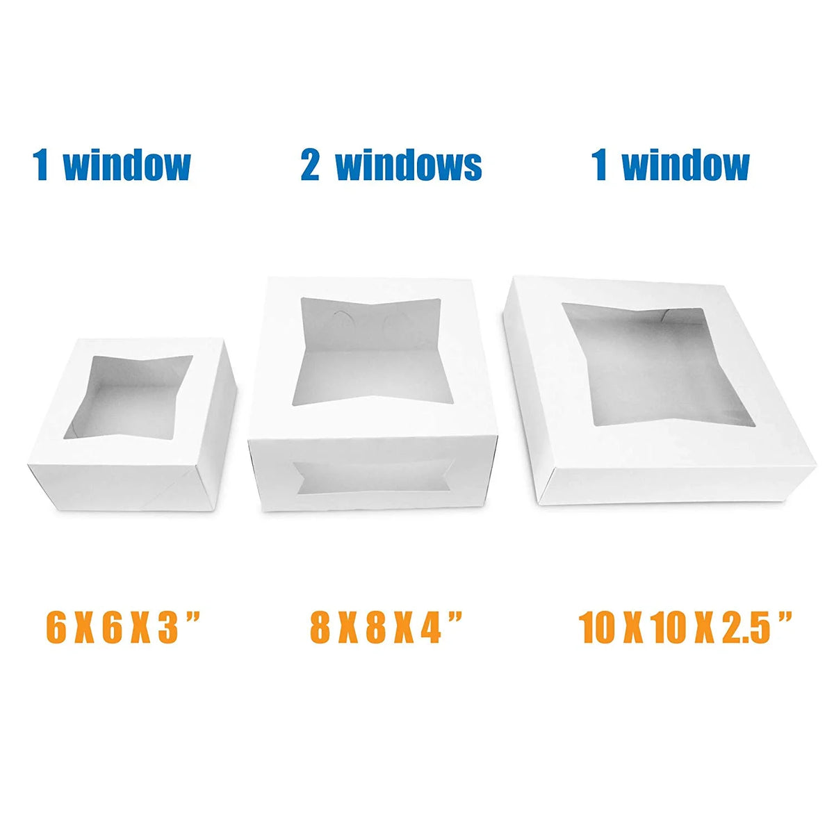 [25 Pack] White Cardboard Pie Box with Window 10x10x2.5" C7644