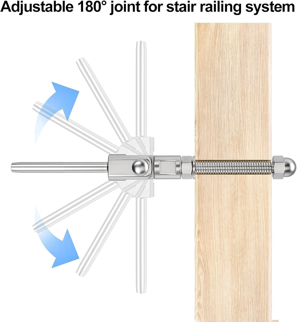 20 Pack T316 Stainless Steel 180° Adjustable Angle Cable Railing Swage Threaded Stud Tension End Fitting for 1/8 Wire Rope Hardware Wood Post Pack of 2 V28934