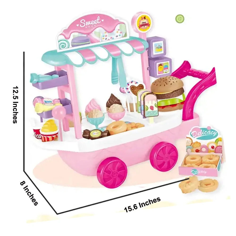 Ice Cream Cart Toy Set with Umbrella Food Dishes G29707