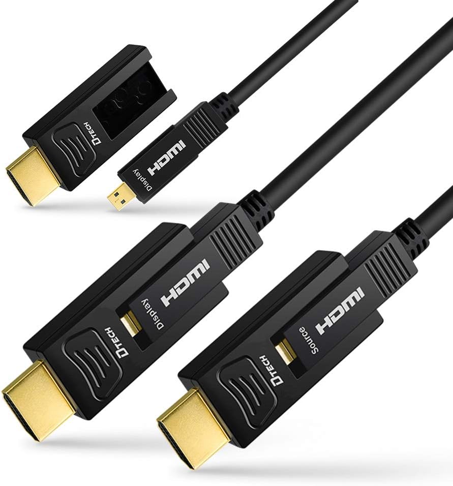 Fiber Optic HDMI Cable 50 Feet 4K 60Hz 18Gbps Dual Micro HDMI and Standard HDMI Connector Pack of 2 J396498