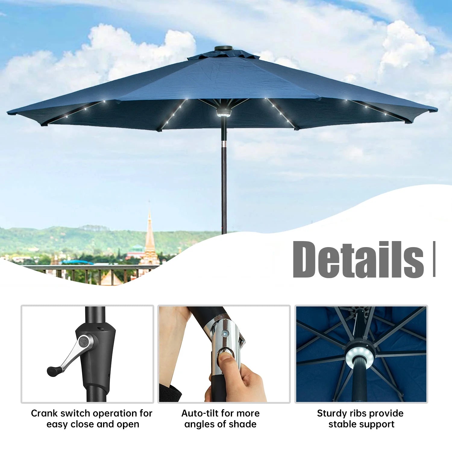 10ft Solar Powered Patio Umbrella with 40 LED Lights W4736