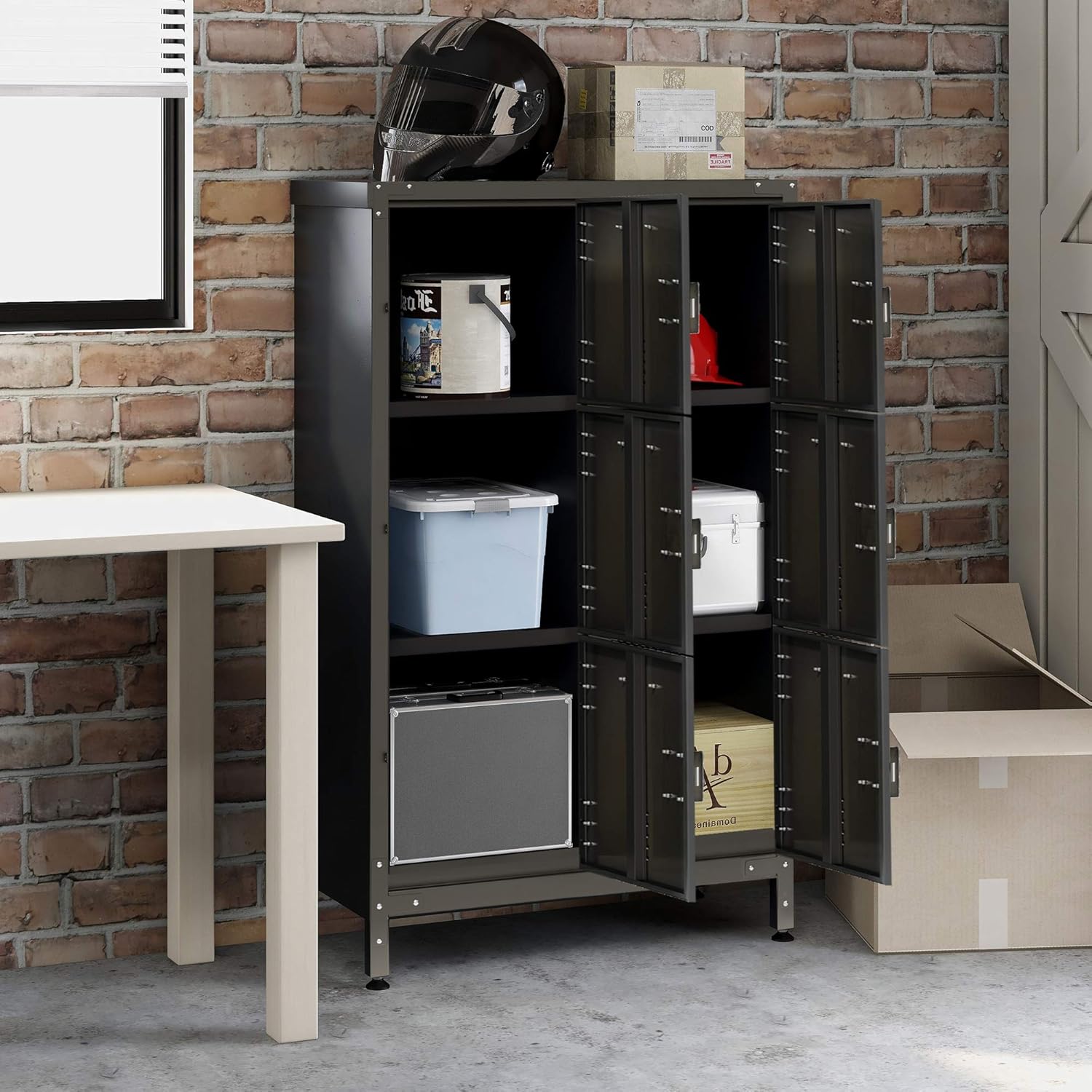 Metal Locker Storage Cabinet with Shelves and 6 Lockable Doors Q2989