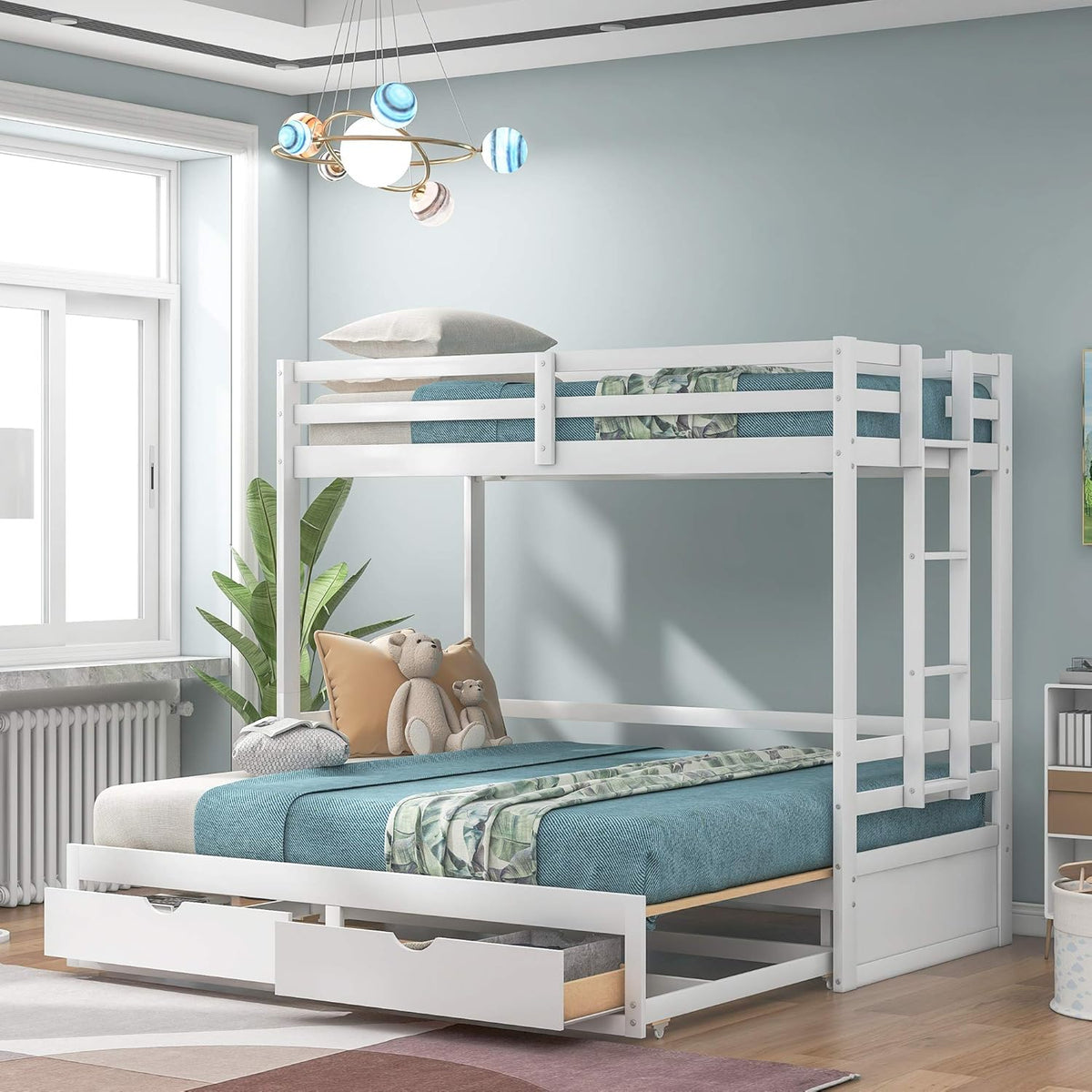 Twin Over Pull-Out Bunk Bed with Two Drawers Wooden Gray D5631