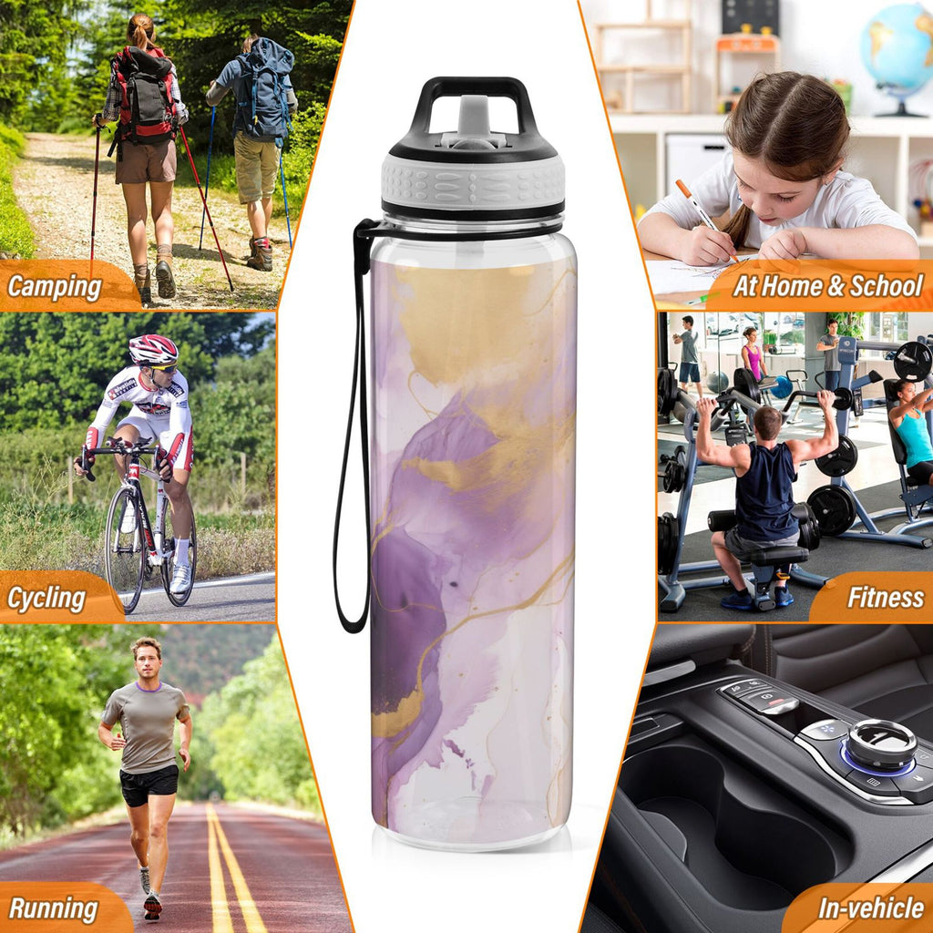 Purple and Gold Marble 32oz Tritan Leakproof Water Bottle with Straw Q755871