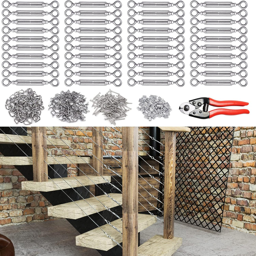 40Set 1/8 Cable Railing Kit Hardware Heavy Duty Turnbuckle M5 Eye to Eye Stainless Steel Angle Adjustable W33527