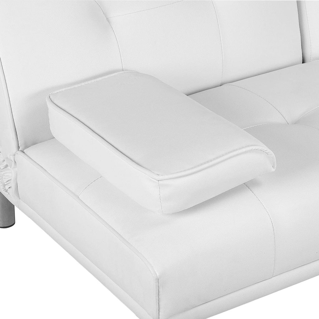 White Faux Leather Futon Set Convertible Sleeper Loveseat Daybed B149642