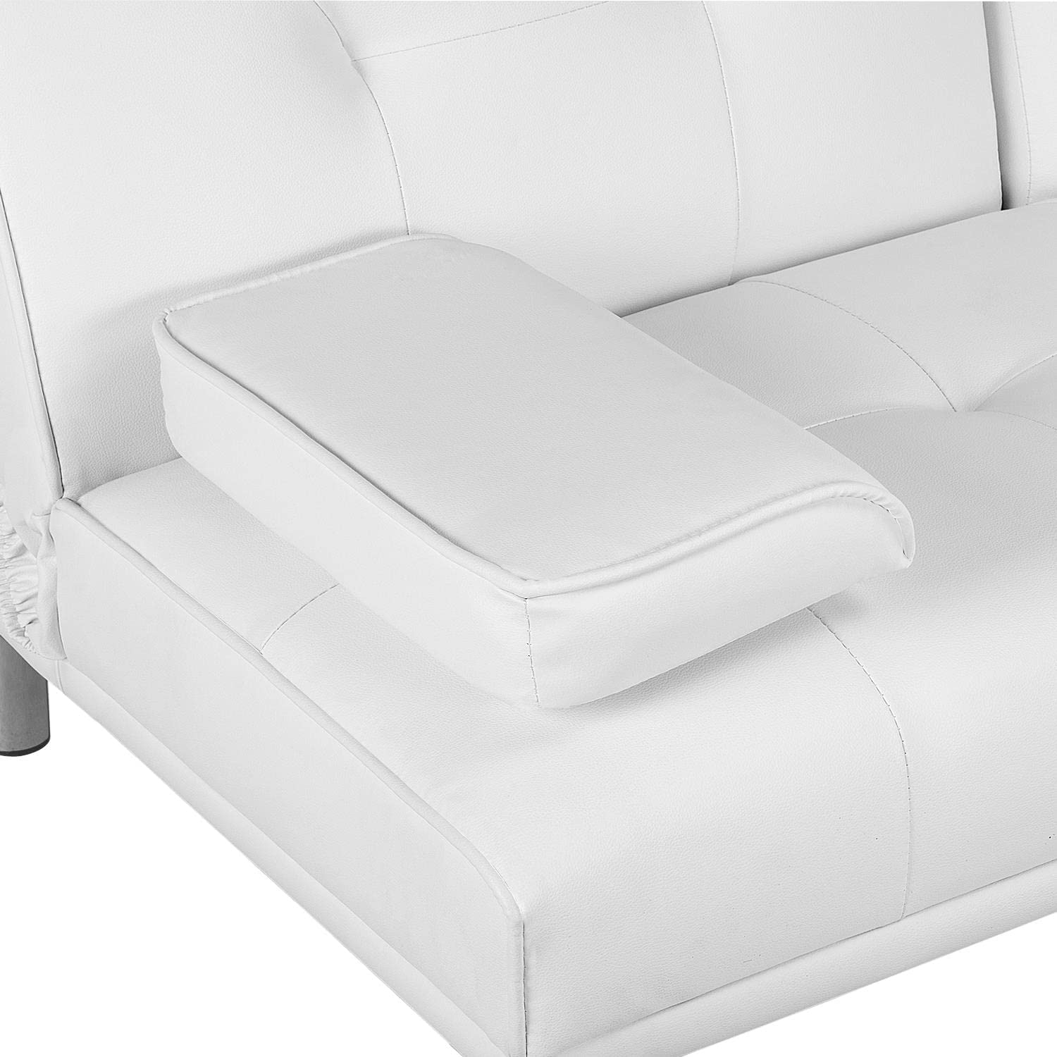 White Faux Leather Futon Set Convertible Sleeper Loveseat Daybed B149642