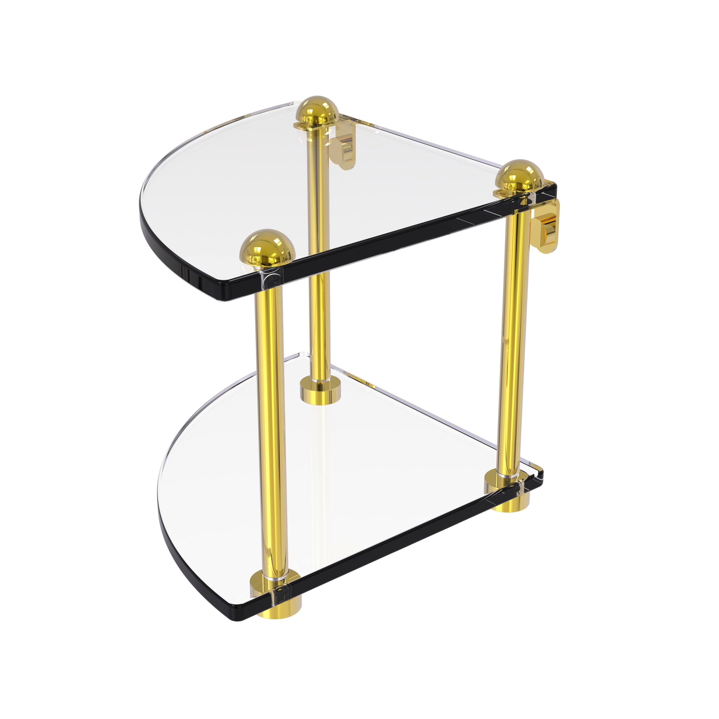 Polished Brass Two Tier Corner Glass Shelf P591