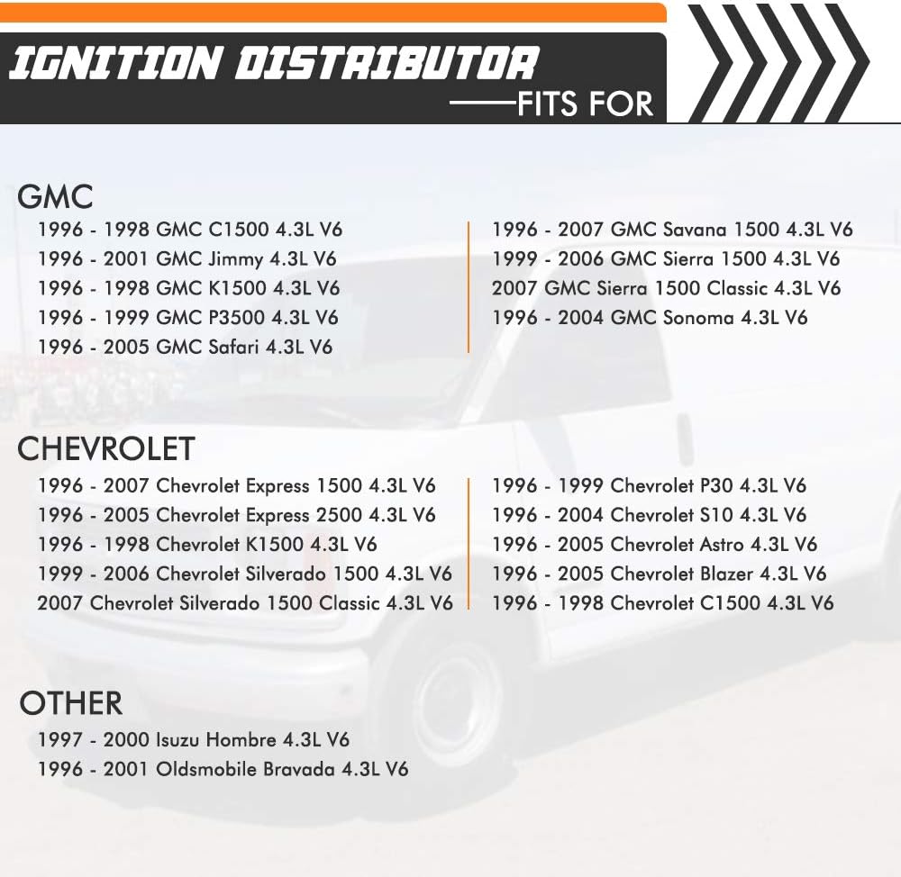 Ignition Distributor Compatible with Chevy GMC 4.3L V6 Vortec Pack of 2 I86367