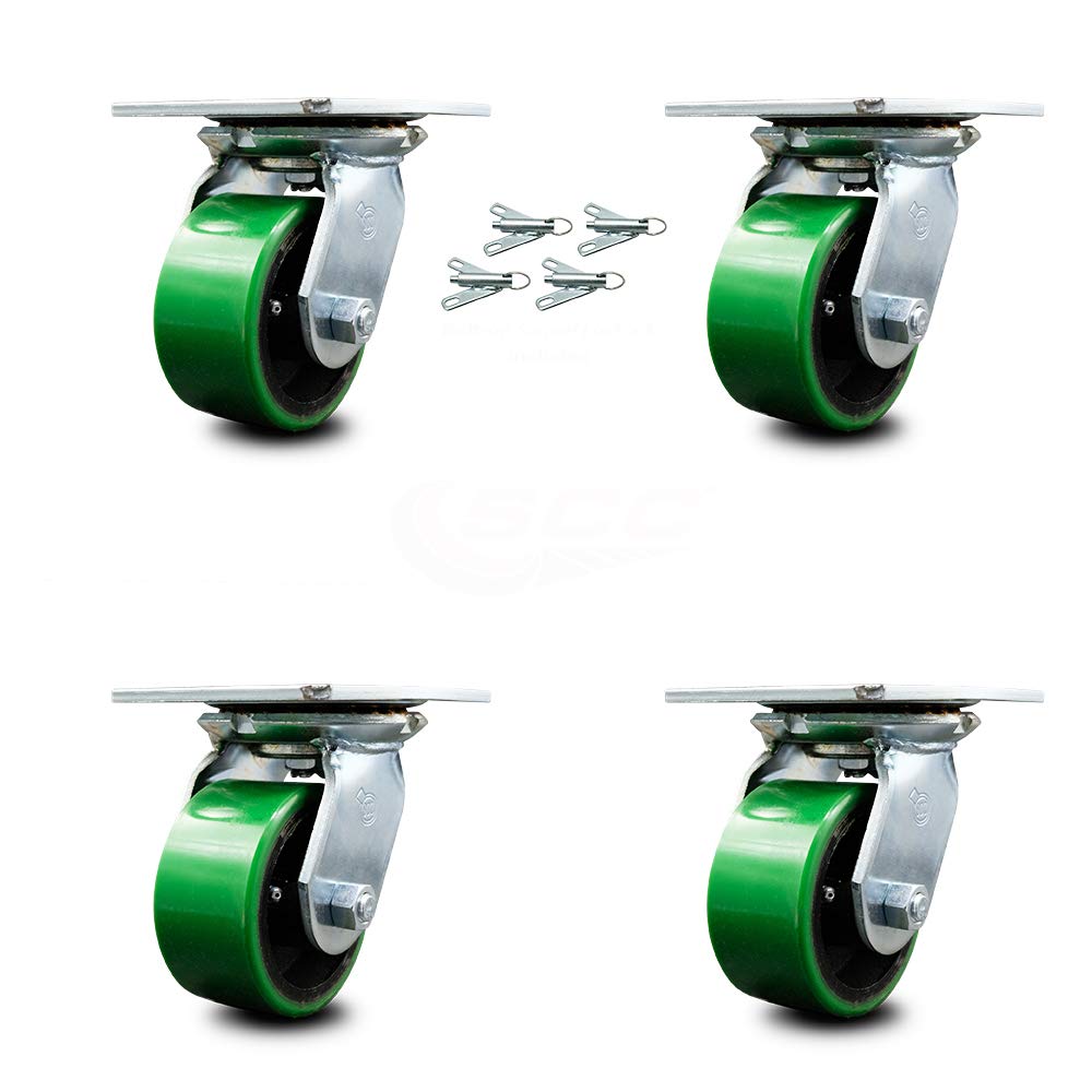 Set of 4 Polyurethane Swivel Casters with Green Wheels B40179