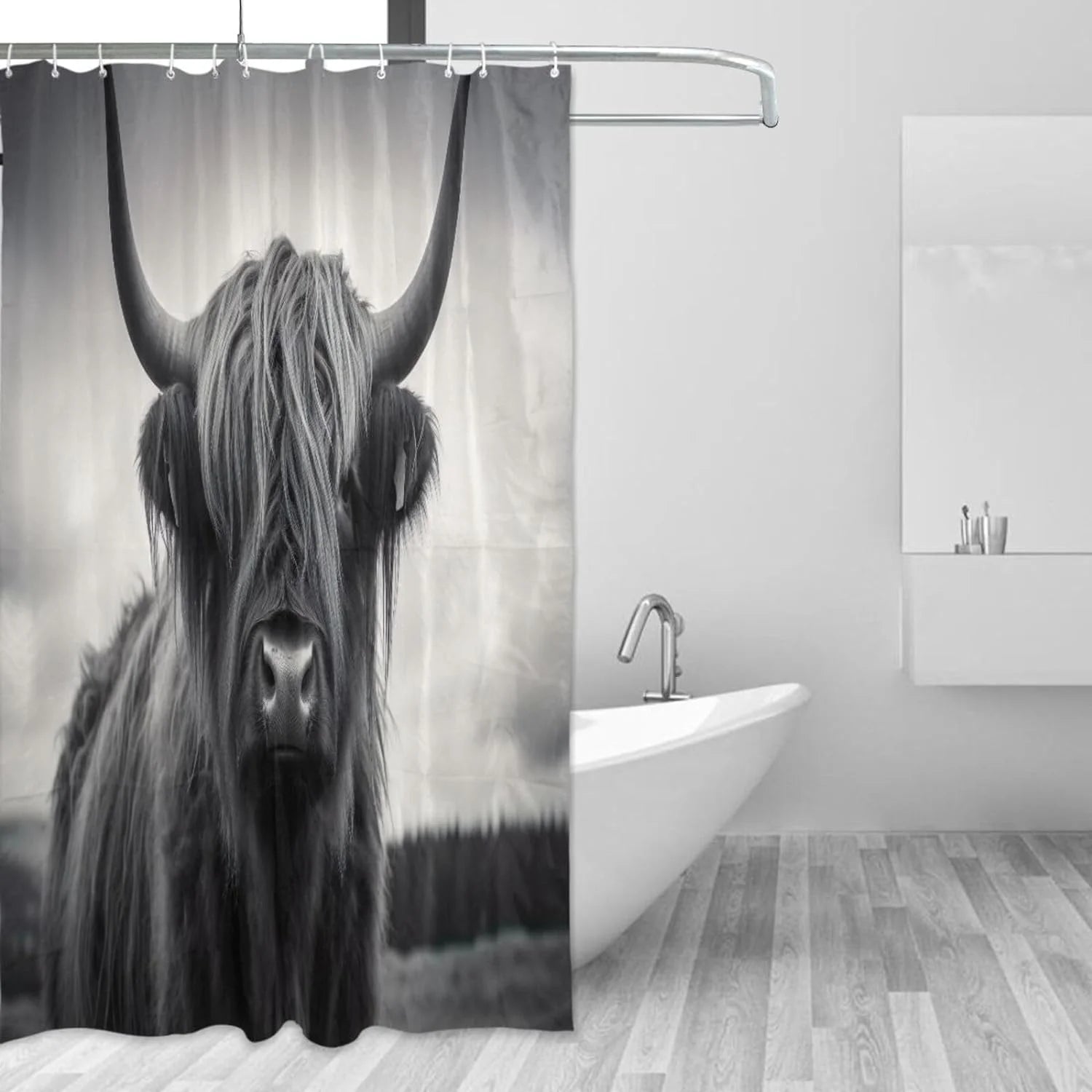 Watercolor Highland Cow Fabric Shower Curtain with Hooks 60x72 Inch T755