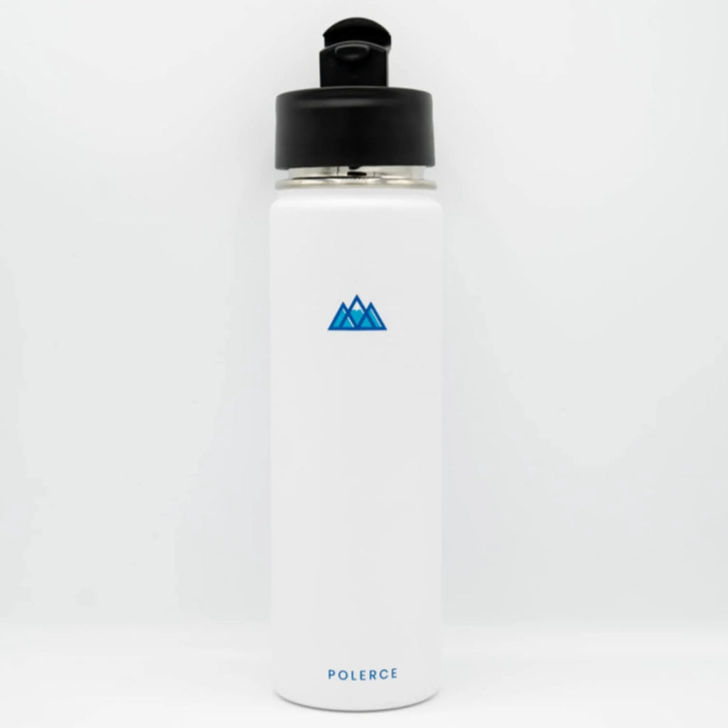 White Stainless Steel Vacuum Insulated Bottle with 3 Lids, 21 Fl Oz Z342