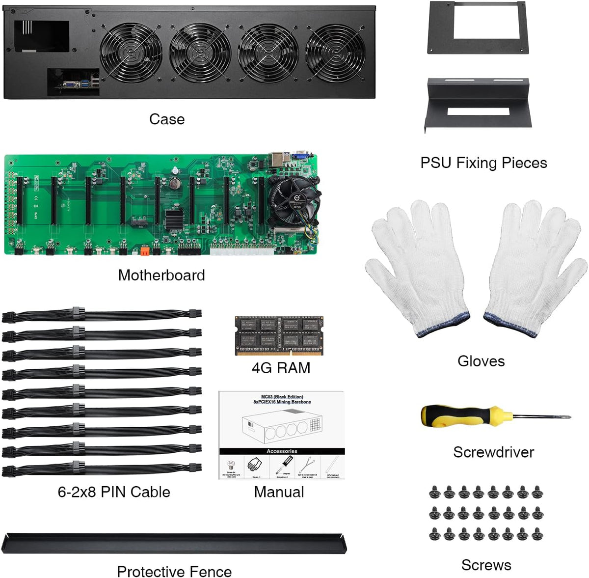 8 Ports GPU Mining Frame Case with 8 Cooling Fans Q572