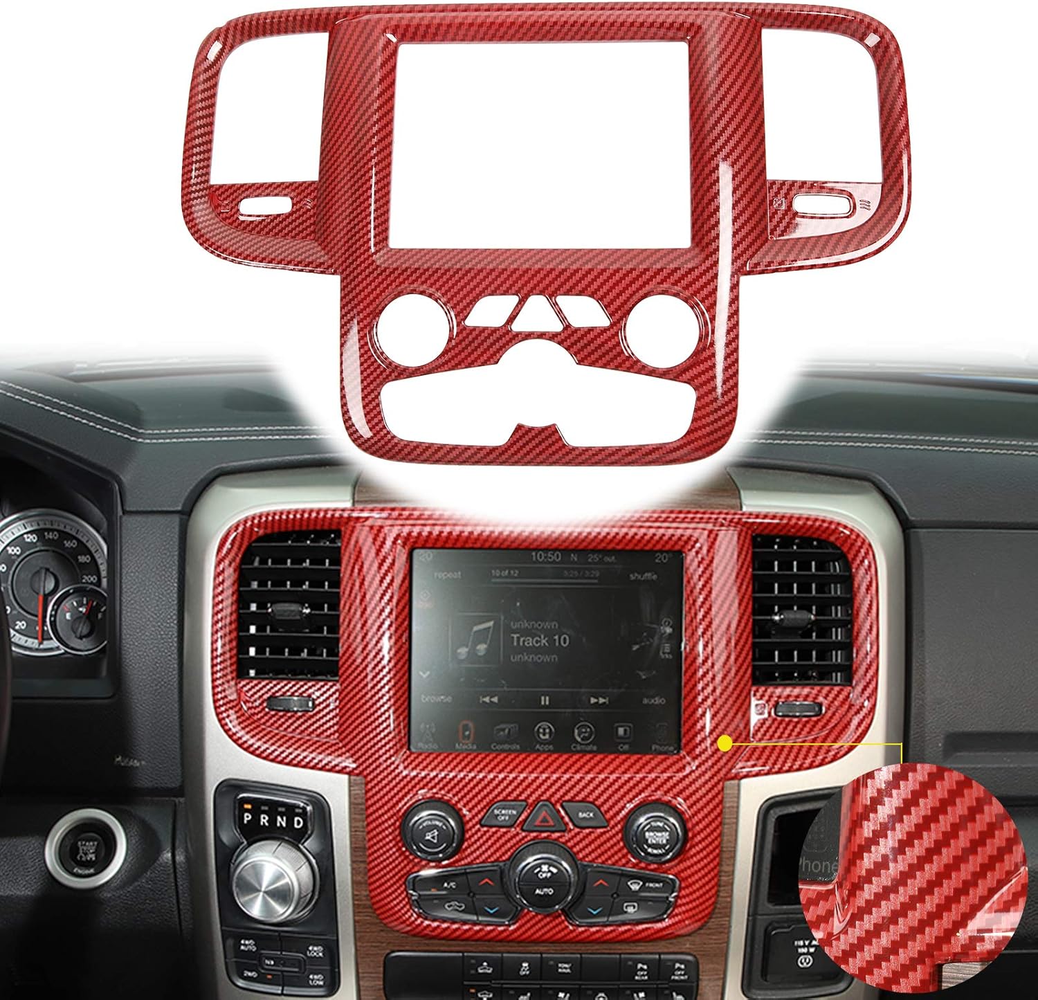 Red Carbon Fiber ABS Center Control Touch Screen Trim Cover for Dodge RAM 2011-2017 F642993