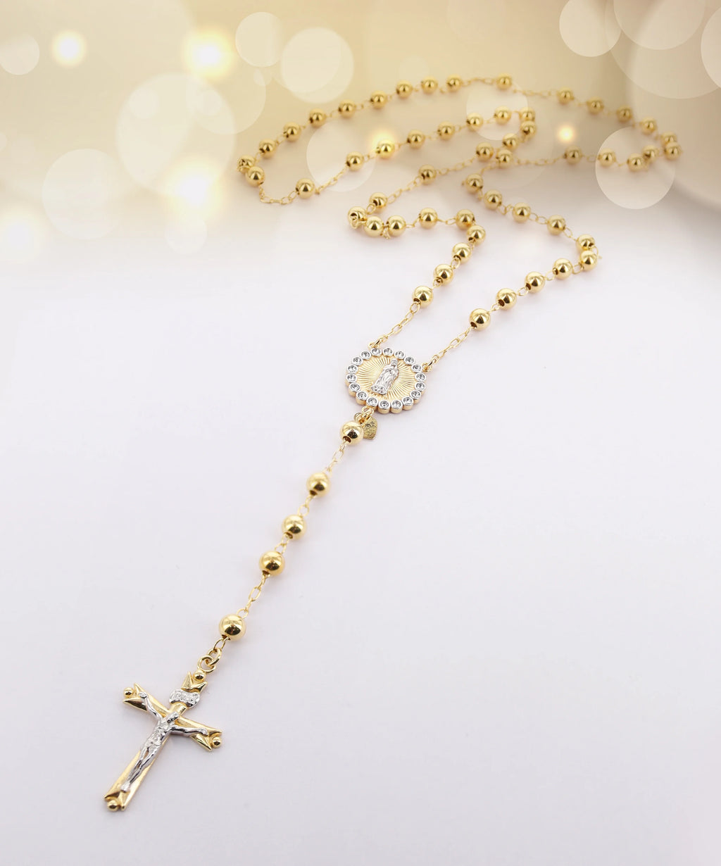 14K Gold Plated Sterling Silver Crystal Rosary Necklace 26" J62766