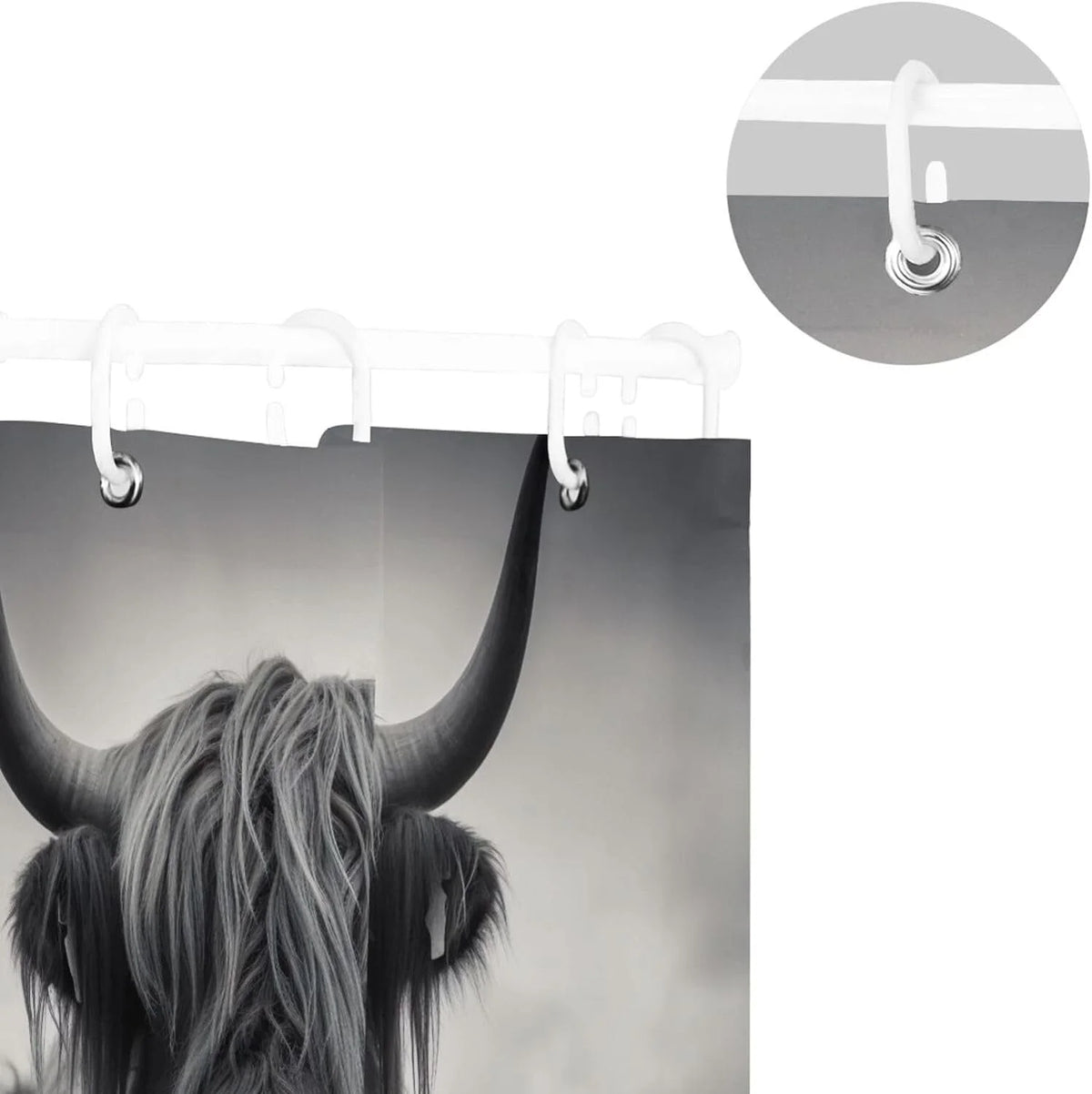 Watercolor Highland Cow Fabric Shower Curtain with Hooks 60x72 Inch T755
