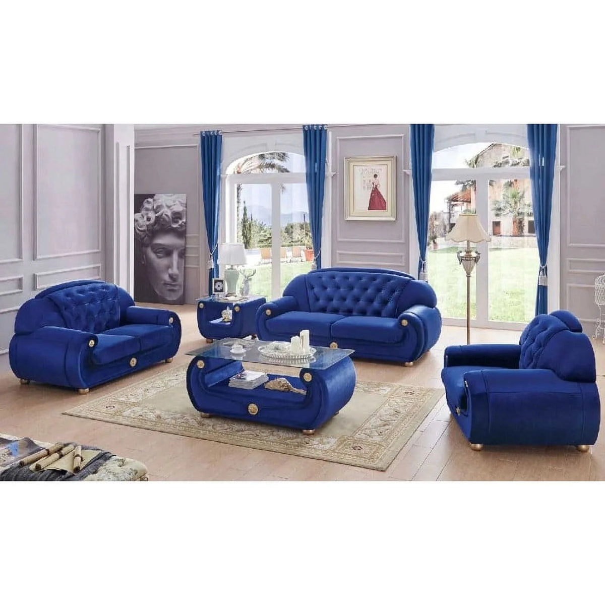 Dark Blue 2-Piece Fabric Living Room Set X903
