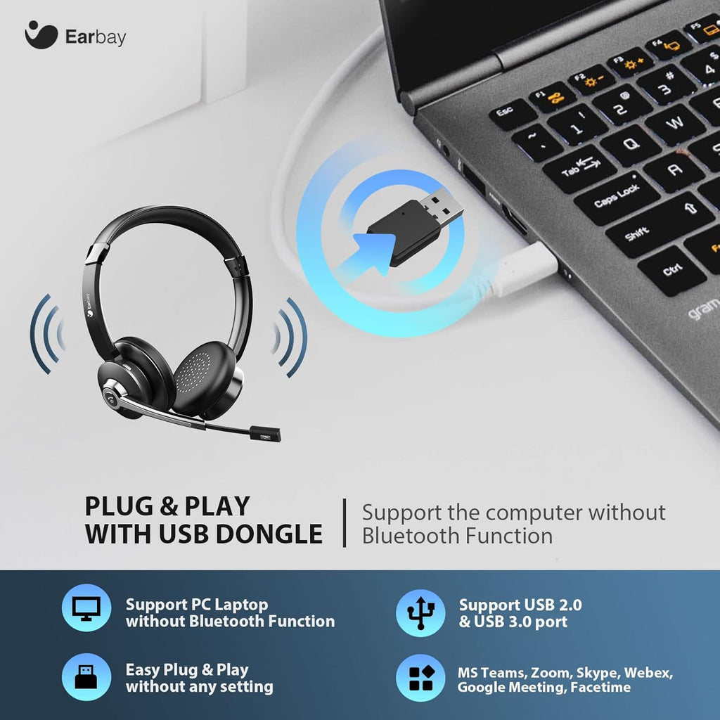 Wireless Bluetooth Headset with Microphone and USB Dongle K573