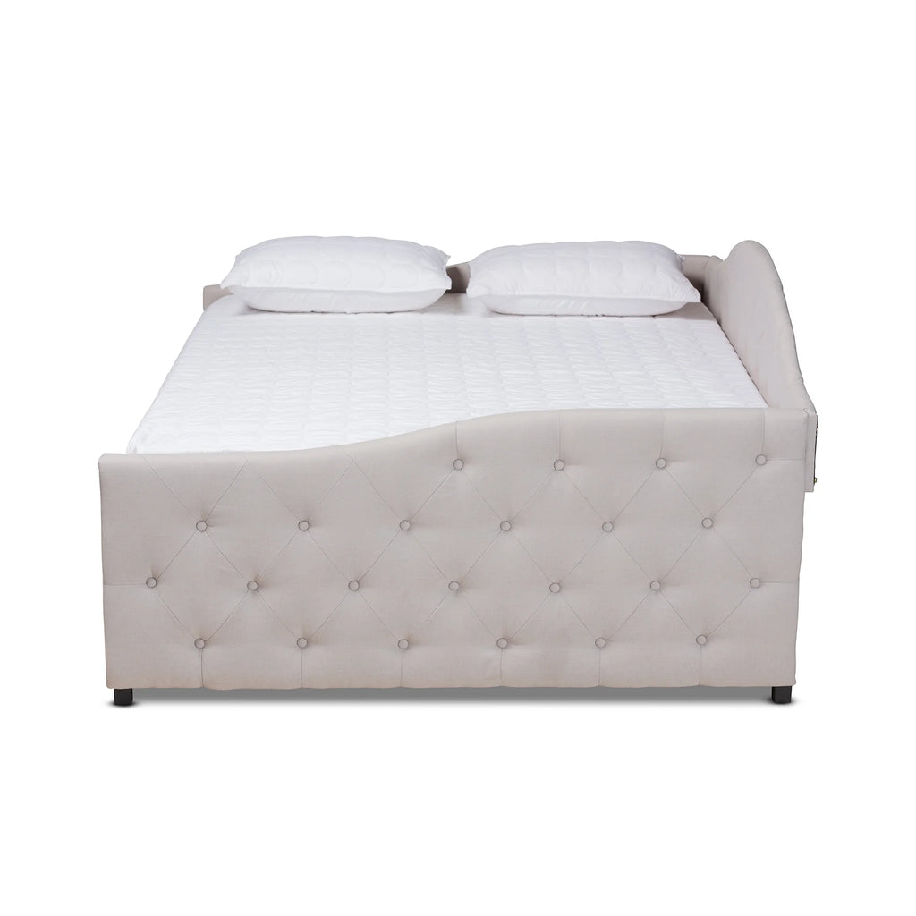 Beige/Black Upholstered Daybed with Trundle F964829