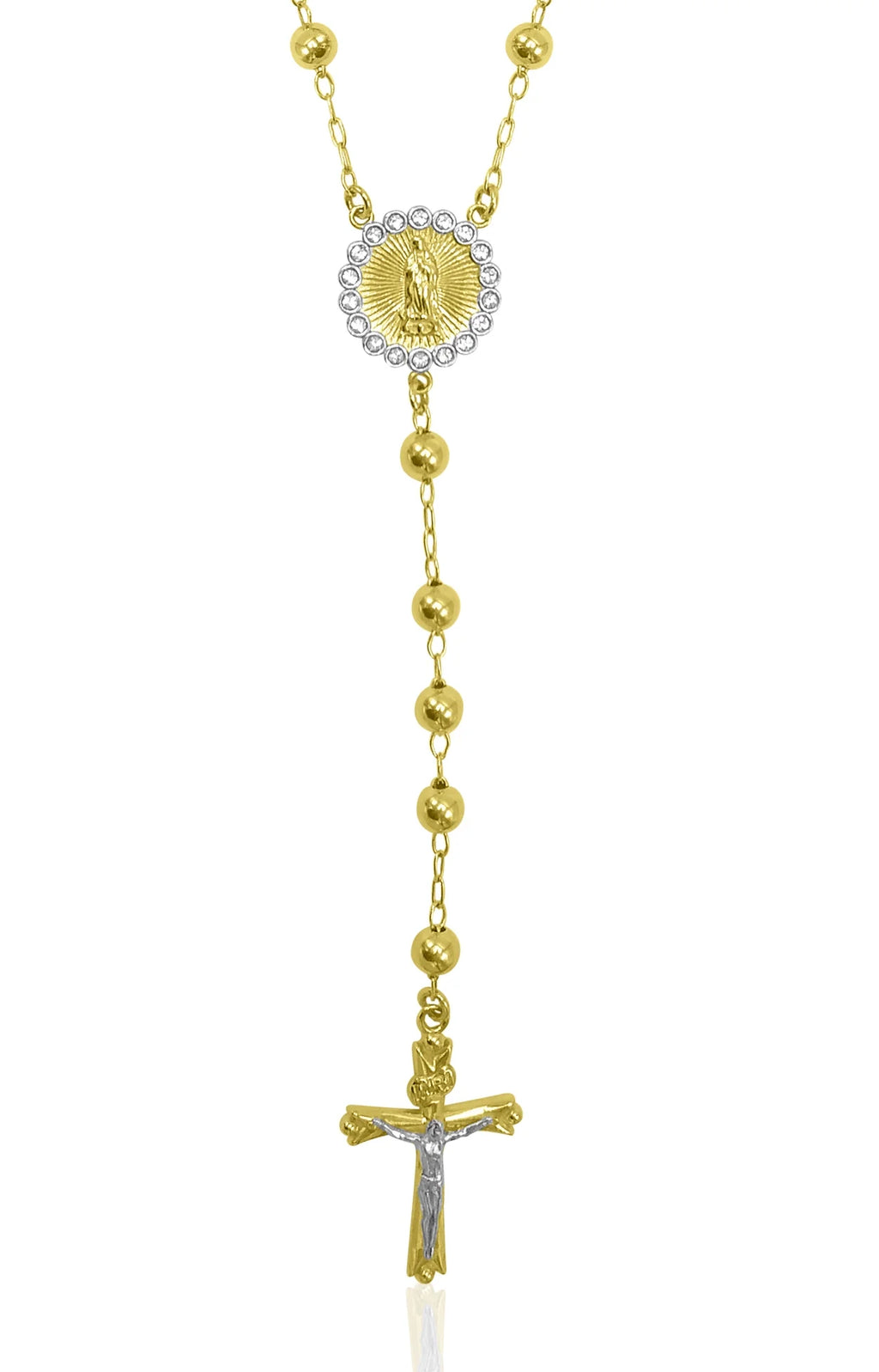 14K Gold Plated Sterling Silver Crystal Rosary Necklace 26" J62766