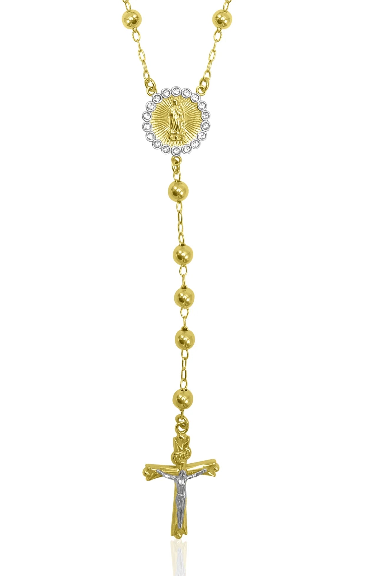 14K Gold Plated Sterling Silver Crystal Rosary Necklace 26" J62766