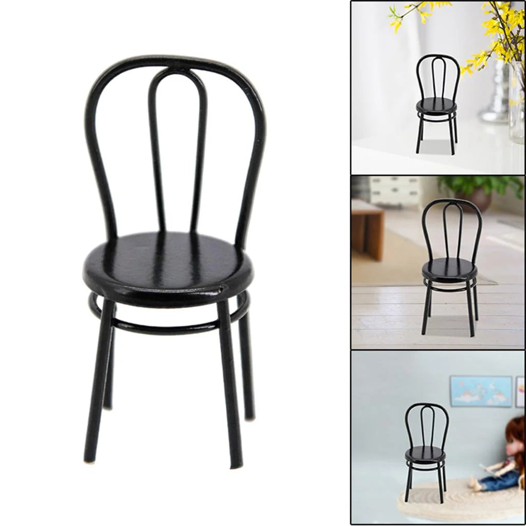 Black Metal Dollhouse Miniature Dining Furniture Seat X25880