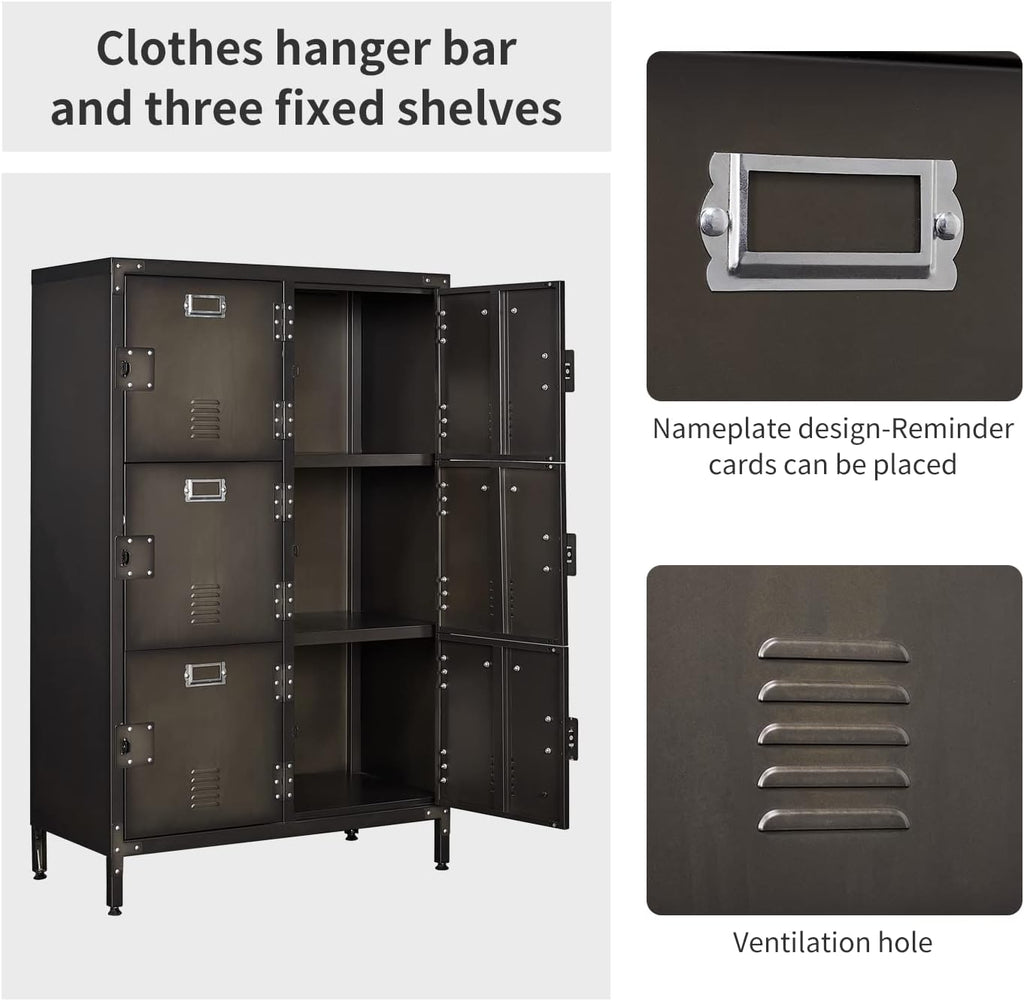 Metal Locker Storage Cabinet with Shelves and 6 Lockable Doors Q2989