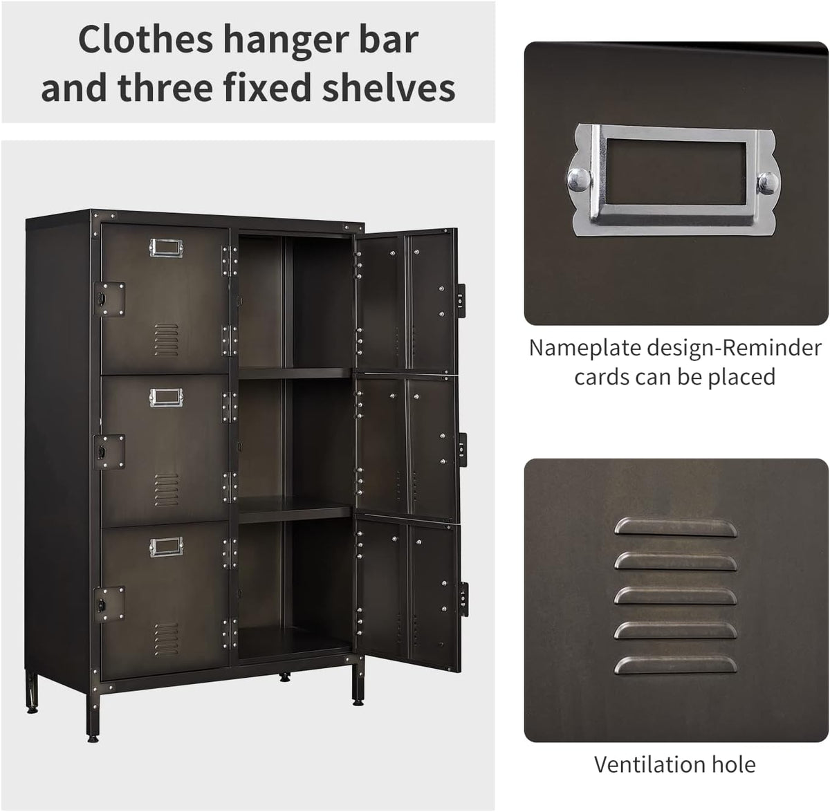 Metal Locker Storage Cabinet with Shelves and 6 Lockable Doors Q2989